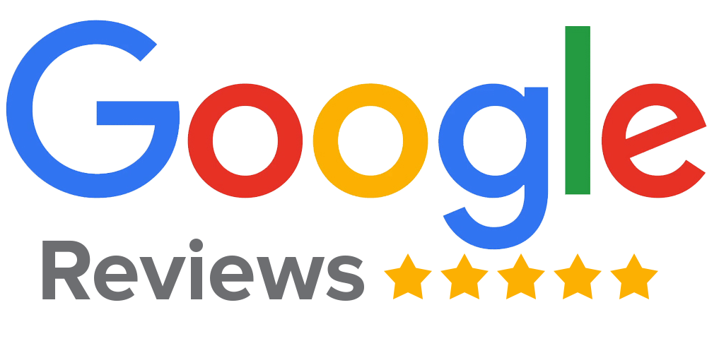 Google Reviews logo with five stars on a white background